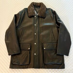 Vintage Tommy Hilfiger Black Leather Bomber Jacket Coat Shearling Collar Mens XL